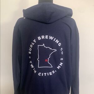 NWT Surly Brewing Co. Blue and Cream Zip-Up Hoodie with Ribbed Cuffs